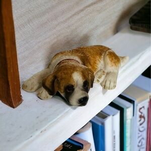 Dog Mate Cute Puppy Laying Dog Statue Saint Bernard Sculpture Dog Figurine